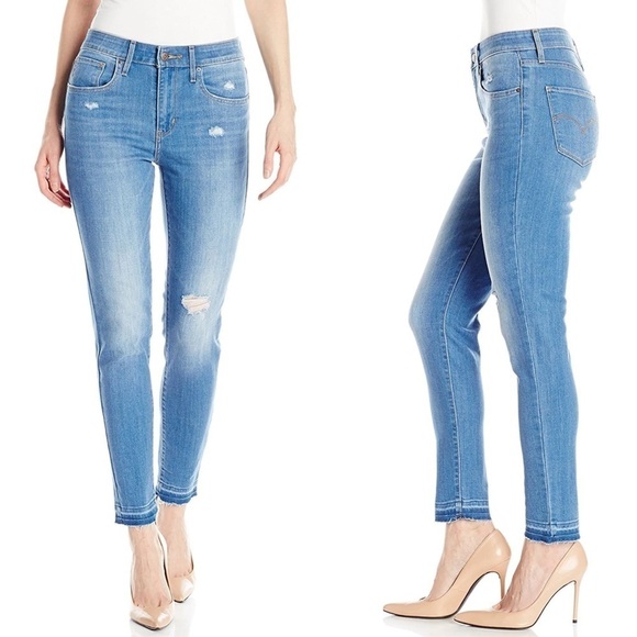 Levi's 721 High Rise Skinny Jeans Distressed Raw Hem 30 - Picture 1 of 14